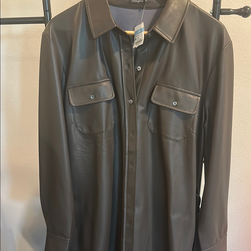 J.McLaughlin Brown Faux Leather Button-Up Dress